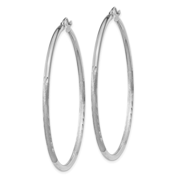 14k White Gold Satin and Diamond-cut 2mm Round Hoop Earrings - Picture 4 of 4